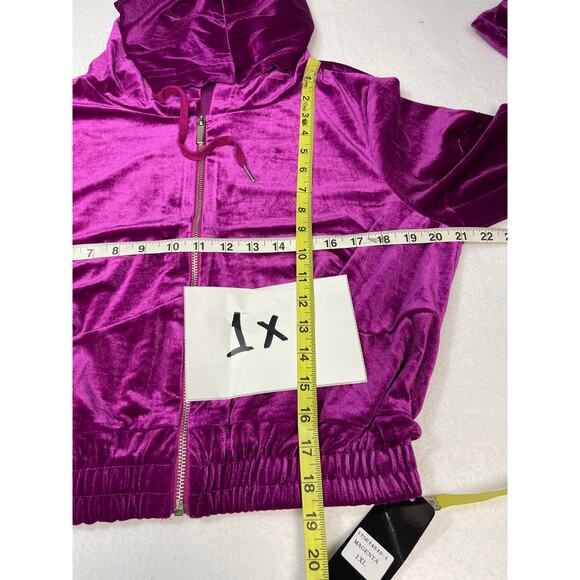 PLUS SIZE 1X purple magenta velvet jogger track lounge hoodie pant set NWT B27 - Picture 4 of 10